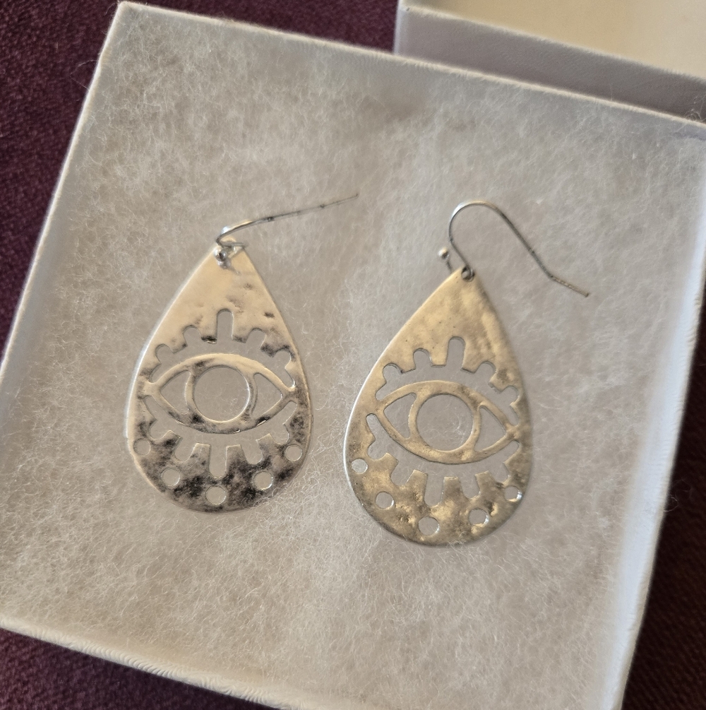 Laser Cut Evil Eye Drop Earrings